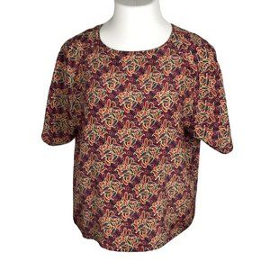 Impressions Vintage Shirt Blouse ~ Sz L ~ Purple & Orange ~ Short Sleeve